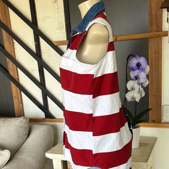 🇺🇸 Patriotic Sleeveless Button Down Shirt with Denim Collar size M 100% cotton - Picture 5 of 8
